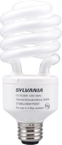 Sylvania 29349 Three Way Compact Fluorescent Lamp with 28-19-12 Watts, Integral 120V Ballast, Medium Screwbase, Soft White, # CF28EL/3WAY/TWIST/830/BL/1