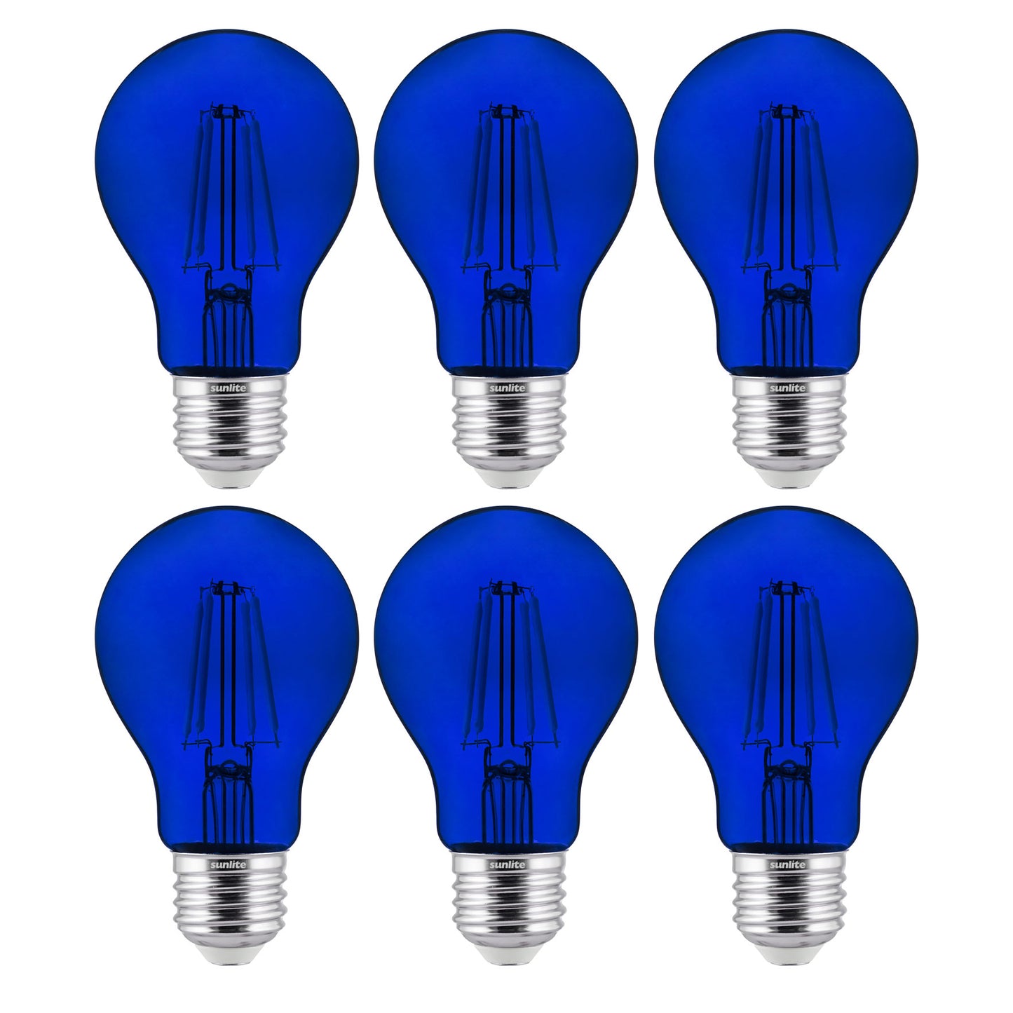 Sunlite 40940 LED Filament A19 Standard 4.5-Watt (60 Watt Equivalent) Colored Transparent Dimmable Light Bulb, Blue, 6 Pack