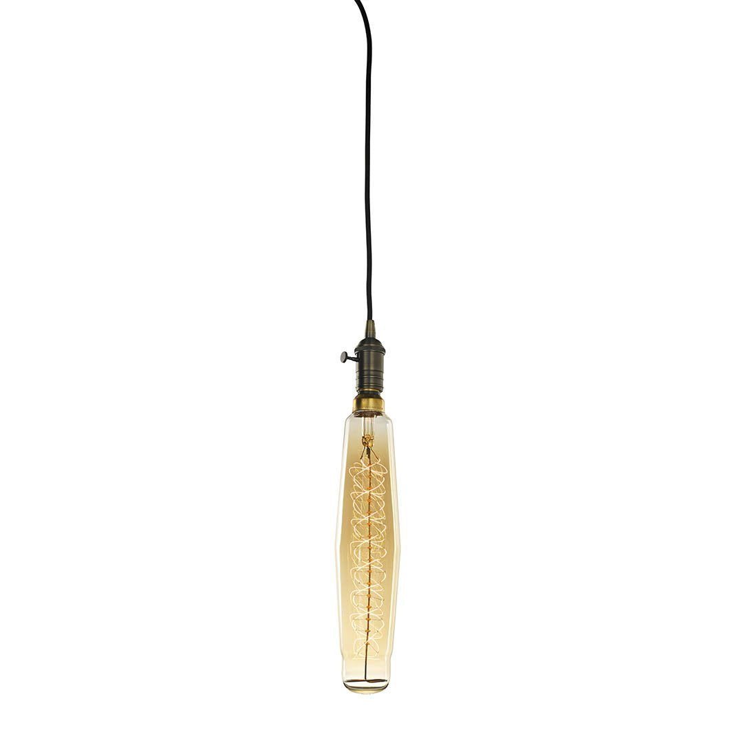 BULBRITE FIXTURES DIRECT WIRE PENDANT KIT VINTAGE BRONZE SOCKET WITH BLACK CORD AND INCANDESCENT TUBULAR SHAPED MEDIUM SCREW (E26) 60W DIMMABLE GRAND NOSTALGIC LIGHT BULB 2200K/AMBER 1PK (810081)