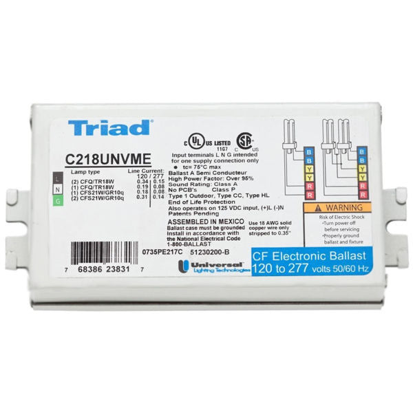 Universal C218UNVME - (2) Lamp 18 Watt CFL Ballast - 120/277 Volt - Programmed Start - 1.05 Ballast Factor