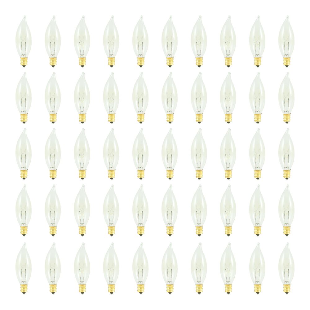 Bulbrite Pack of (50) 25 Watt Dimmable Clear CA8 Incandescent Light Bulbs with Candelabra (E12) Base, 2700K Warm White Light