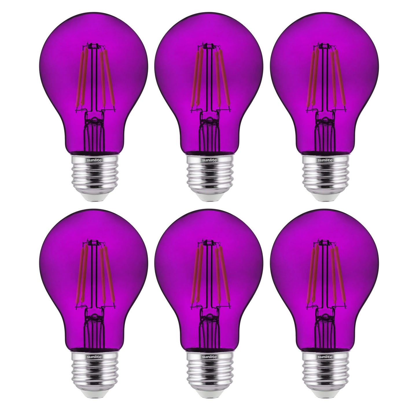 Sunlite 40945 LED Filament A19 Standard 4.5-Watt (60 Watt Equivalent) Colored Transparent Dimmable Light Bulb, Purple, 6 Pack