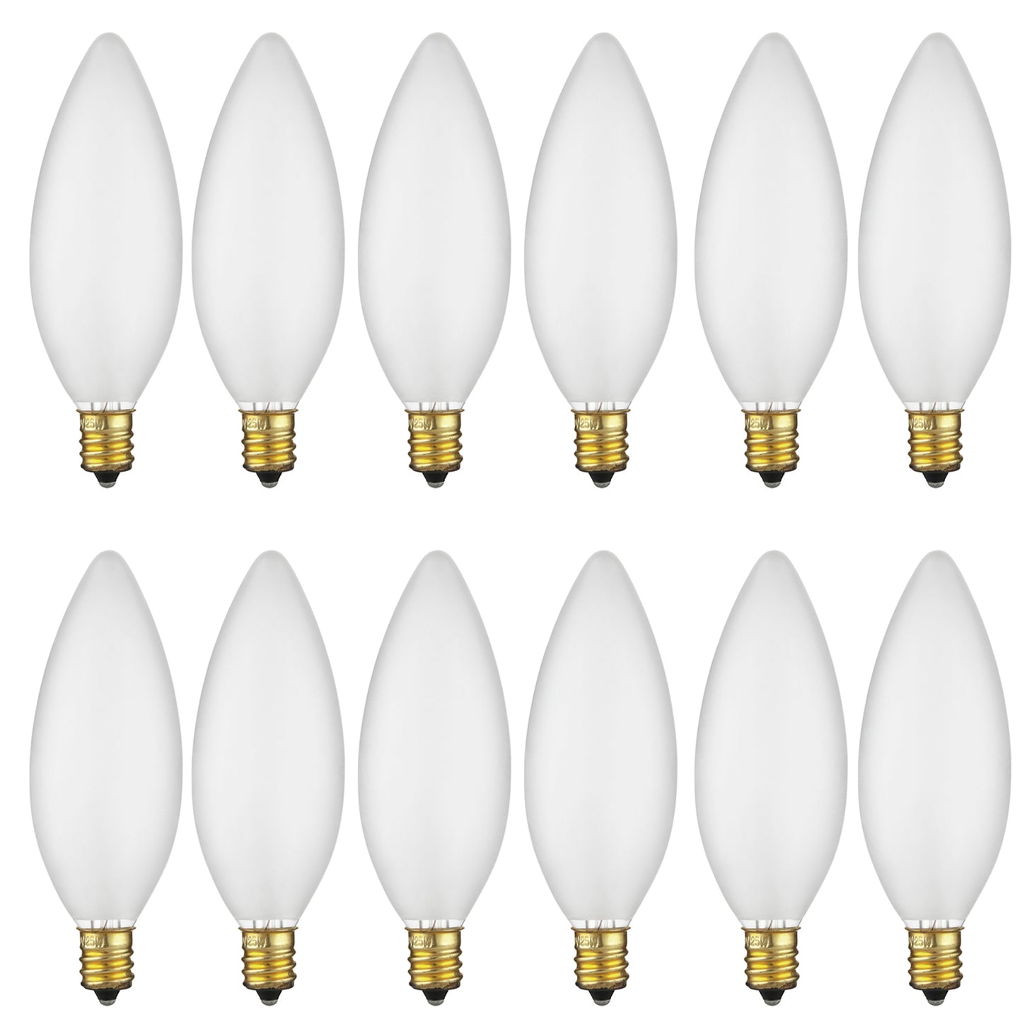 Sunlite 40CTF/32/12PK 40W Incandescent Torpedo Tip Chandelier Light Bulb (12 Pack), Frosted