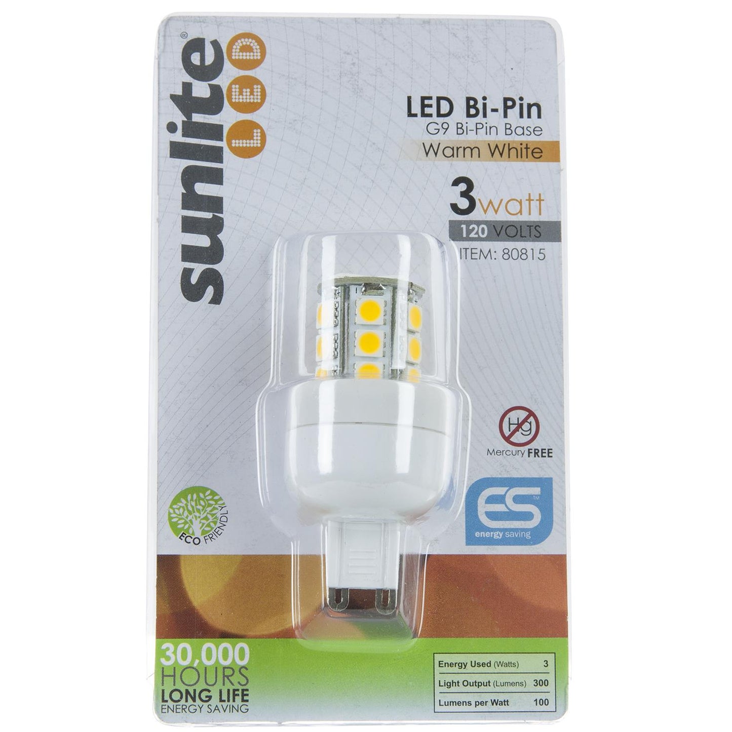 Sunlite LED Single Ended G9 Bi-Pin 3W (25W Halogen Equivalent) Light Bulb Bi-Pin (G9) Base, Warm White