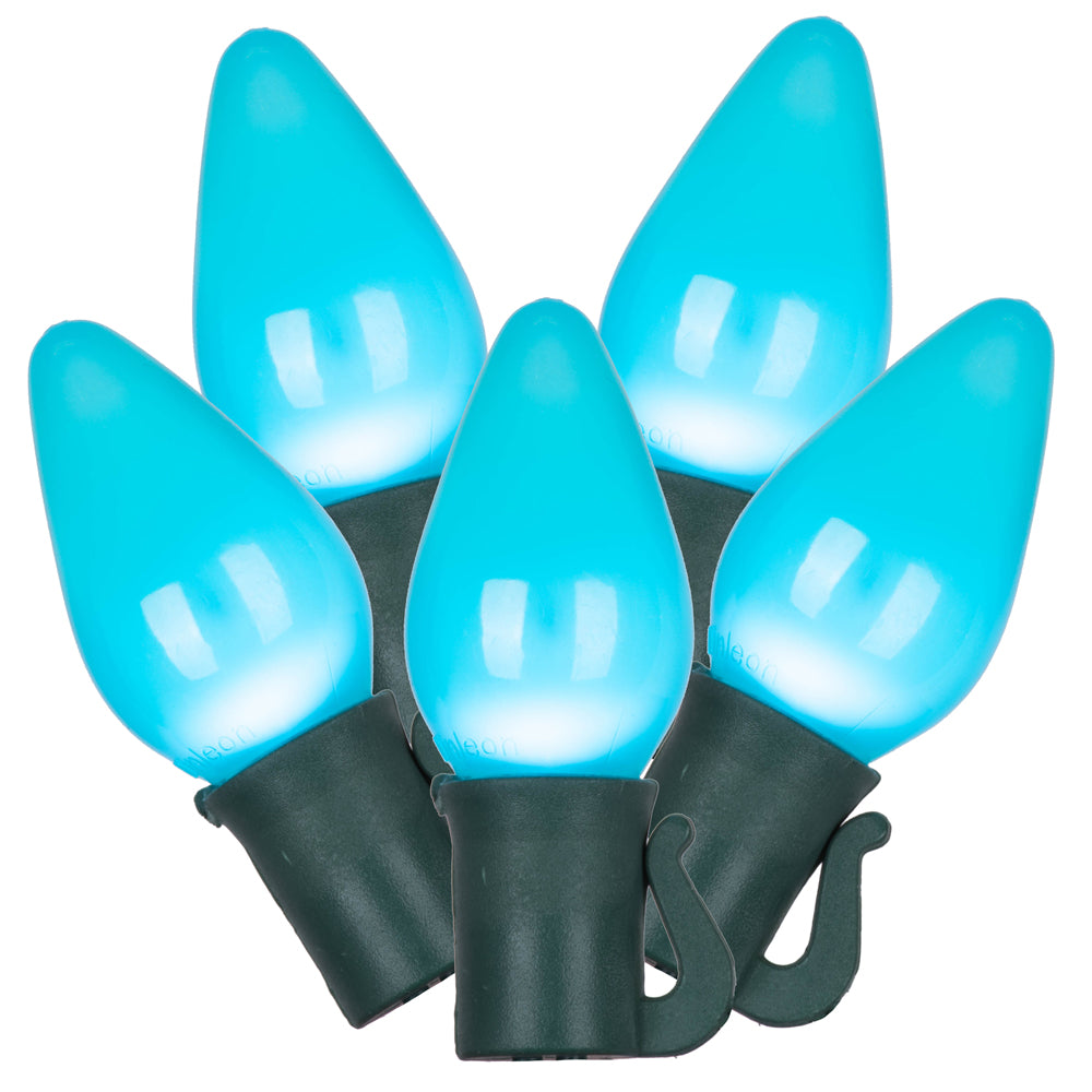 Vickerman 25 Teal Ceramic C7 LED Light on Green Wire, 16' Christmas Single Mold Light Strand- 2 Pack