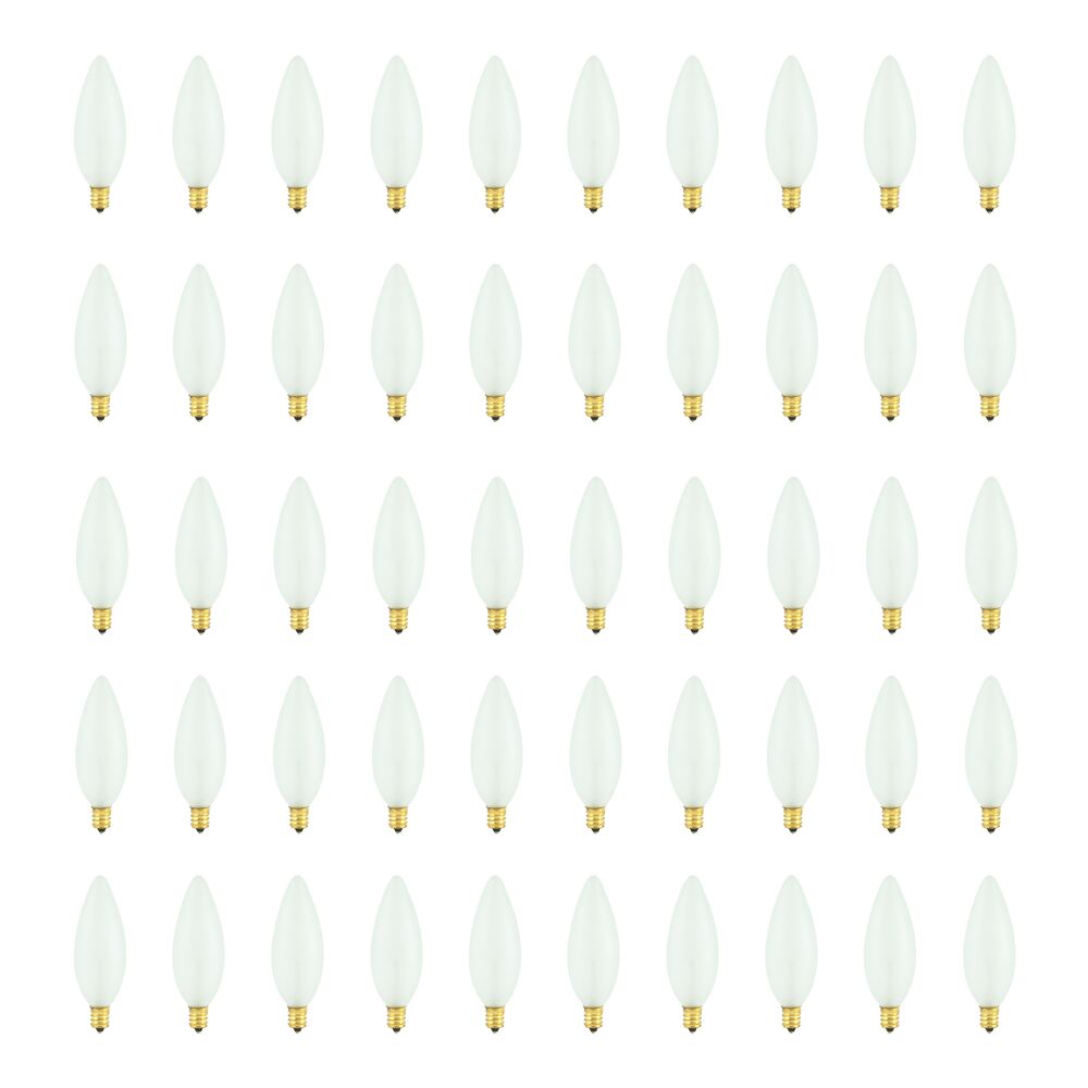 Bulbrite Pack of (50) 25 Watt Dimmable Frost B10 Torpedo 32mm Incandescent Light Bulbs with Candelabra (E12) Base, 2700K Warm White Light