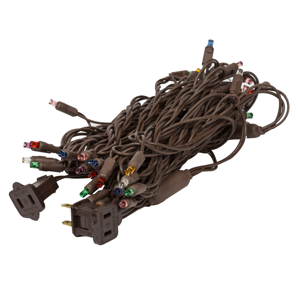 Vickerman 50 Multi-Colored LED light on Brown Wire, 25' Christmas Light Strand.- 2 Pack