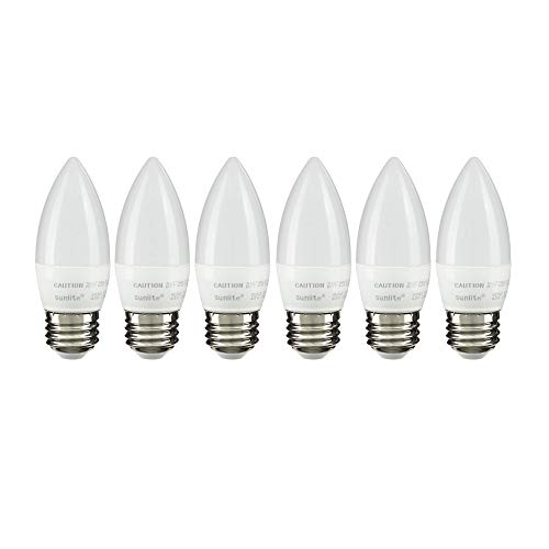 Sunlite 80350 LED B11 Torpedo Tip Chandelier Light Bulb 4.5 Watts (40w Equivalent), 300 Lumens, Medium (E26) Base, Dimmable, Energy Star and ETL Certified, 2700K Warm White, 6 Pack, Frosted