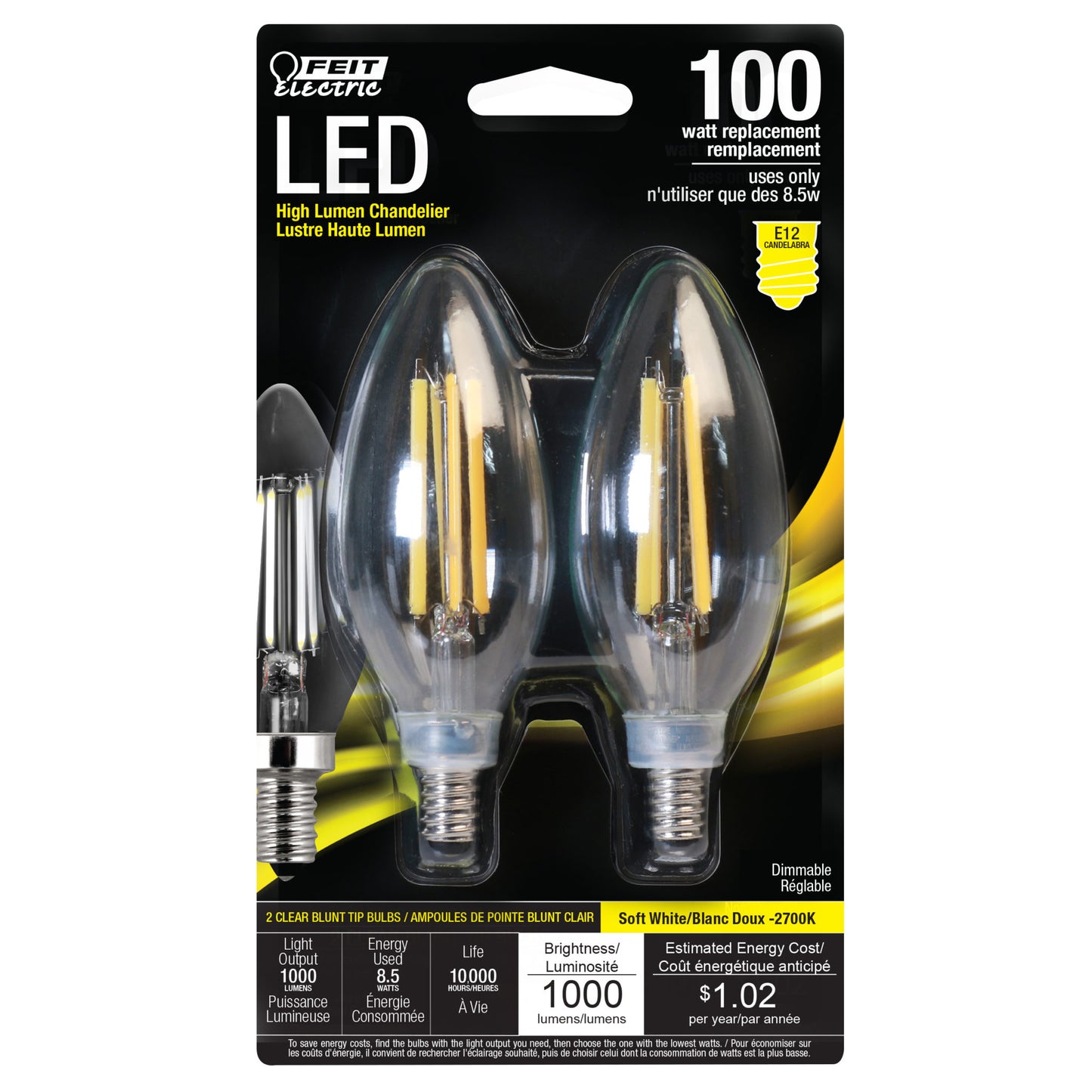 100-Watt Equivalent Clear B10 Soft White Decorative (2-Pack)