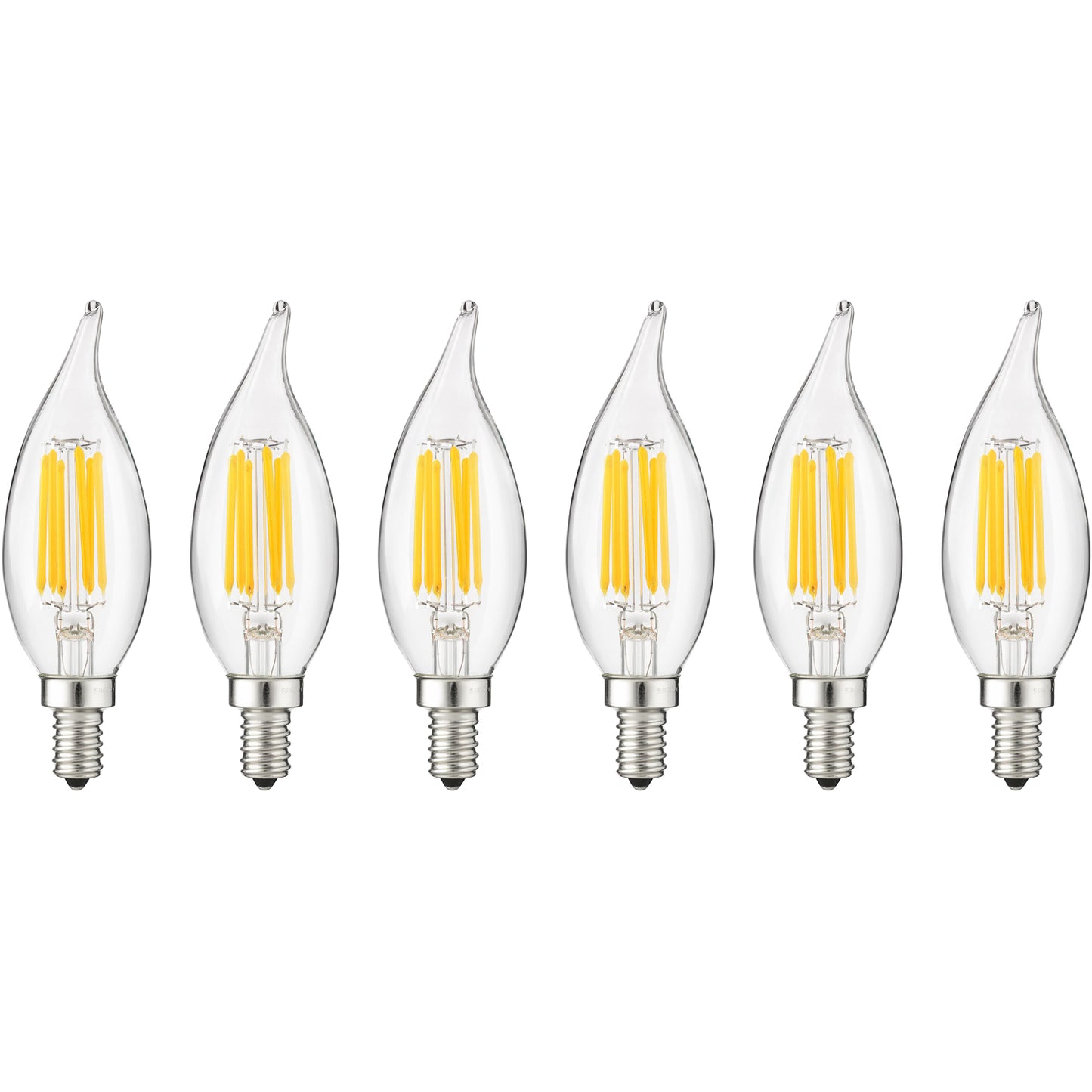 Sunlite CFC/LED/AQ/6W/E12/D/CL/E/27K LED 6W (60W Equivalent) Clear Filament Styled CFC Chandelier Light Bulbs With Flame Tip, 2700K Warm White Light, Candelabra (E12) Base