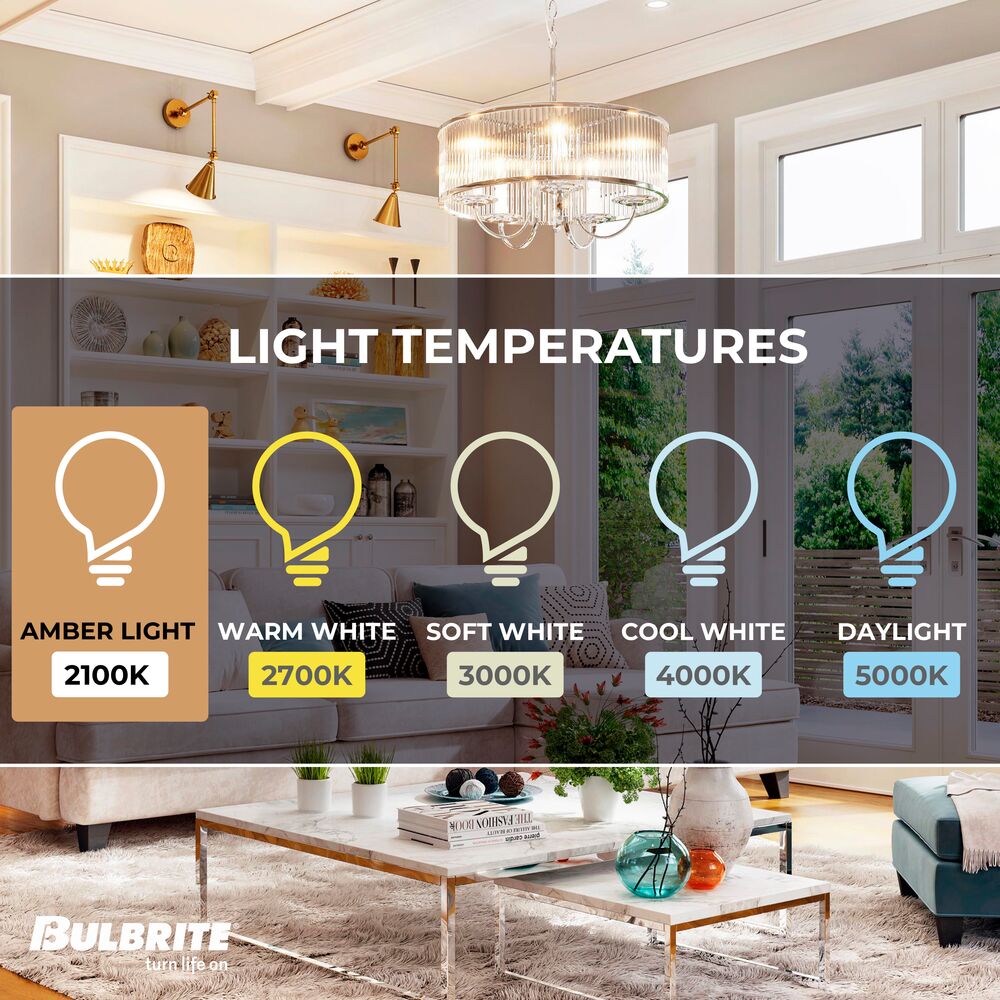 Bulbrite LED T14 Curved Filament Spiral, Dimmable E26 Medium Base, Clear Finish, 2100K-Amber Light 4 Watt, 4-Pack