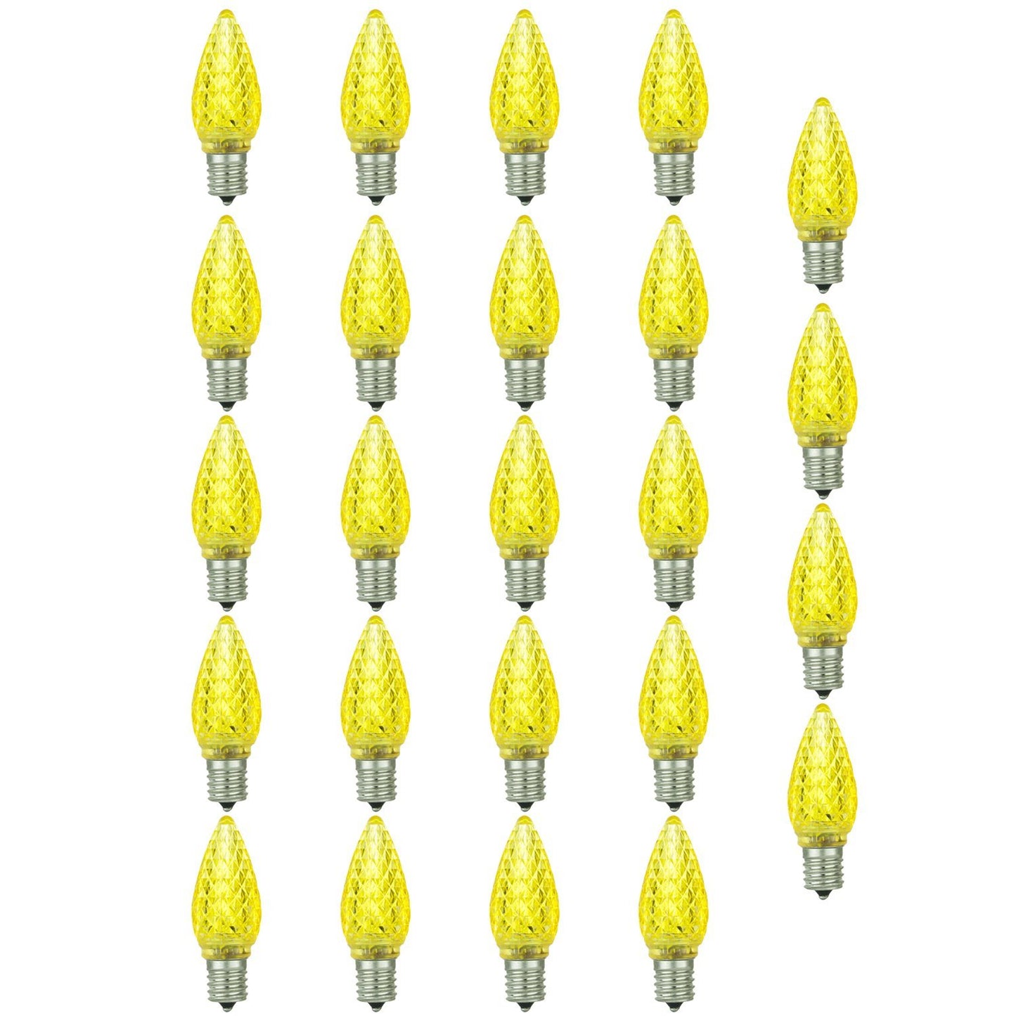 Sunlite 80709 LED C9, Holiday Decorative Light Bulb, 0.4 Watts, E17 Intermediate Base, Faceted Christmas-Lights; Nightlight, Yellow, 6 Count