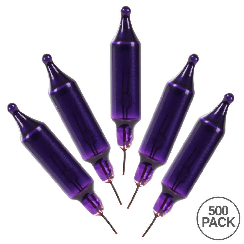 Vickerman Purple Glass Incandescent Mini Bulb with Pinched Base, 2.5 Volt 200mA, 500/Bag- 3 Bags