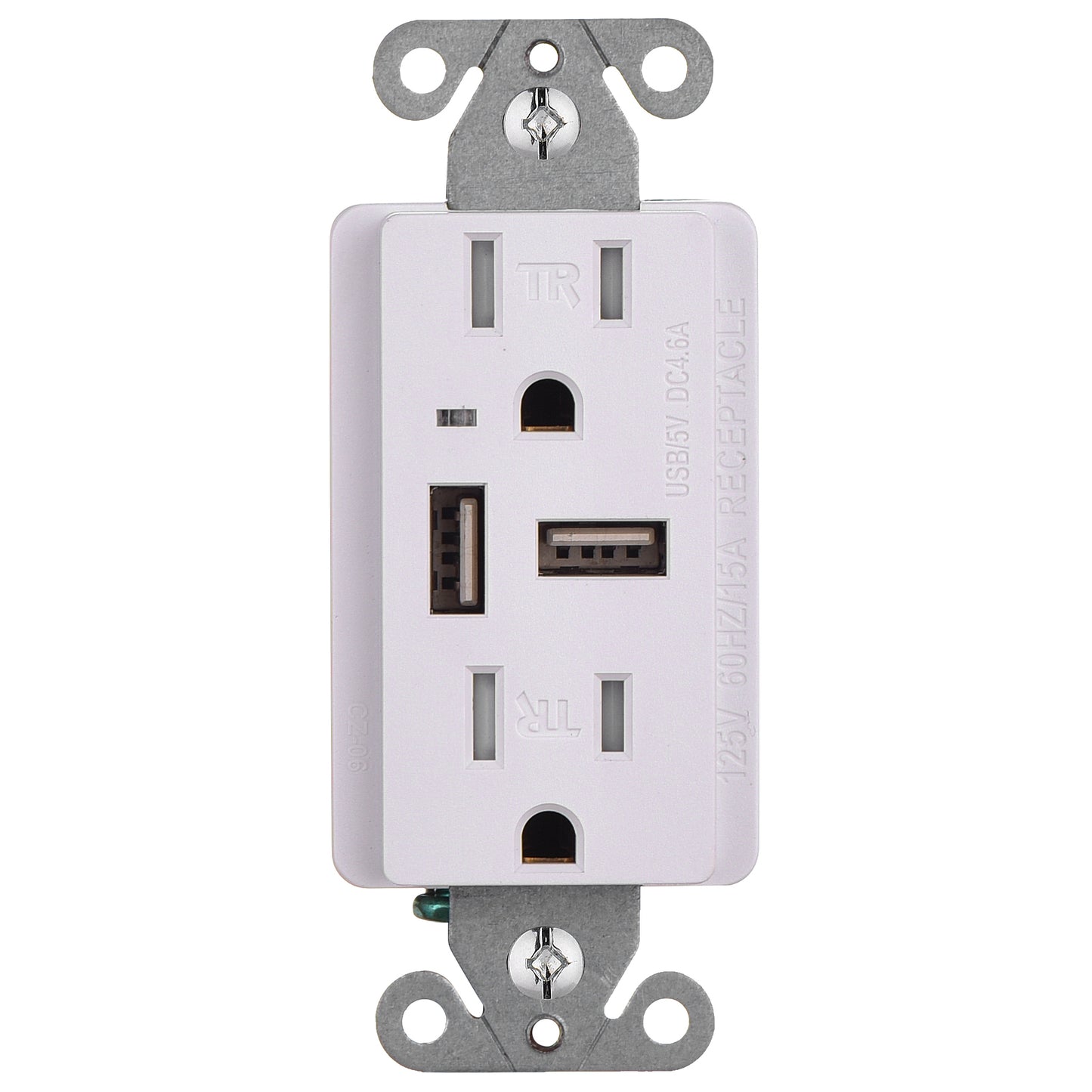 RECEPTACLE/USB/4.6A/WH/TR DUPLEX W/2-USB SUNLITE