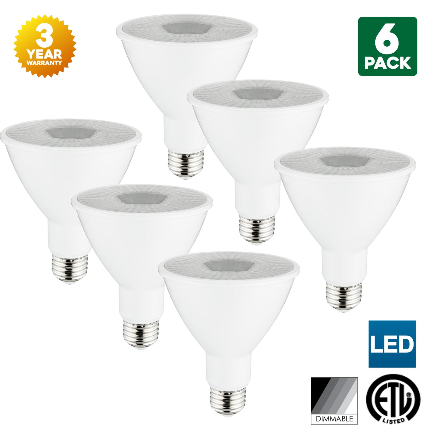 Sunlite 80897 PAR30 LED Long Neck Bulbs, 5000K Super White, Dimmable, 10 Watt (75W Equivalent), Medium (E26) Base, ETL Listed