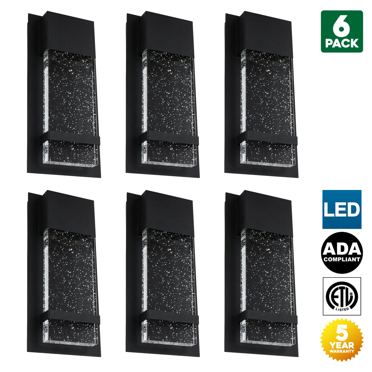 Sunlite 81170-SU LED Wall Sconce with Rain Glass Panel, 13.75 Tall, 6.5 Wide, 12 Watts, Indoor/Outdoor, Black Finish, ADA Compliant,30K - Warm White 13.75-Inch/6.5-Inch