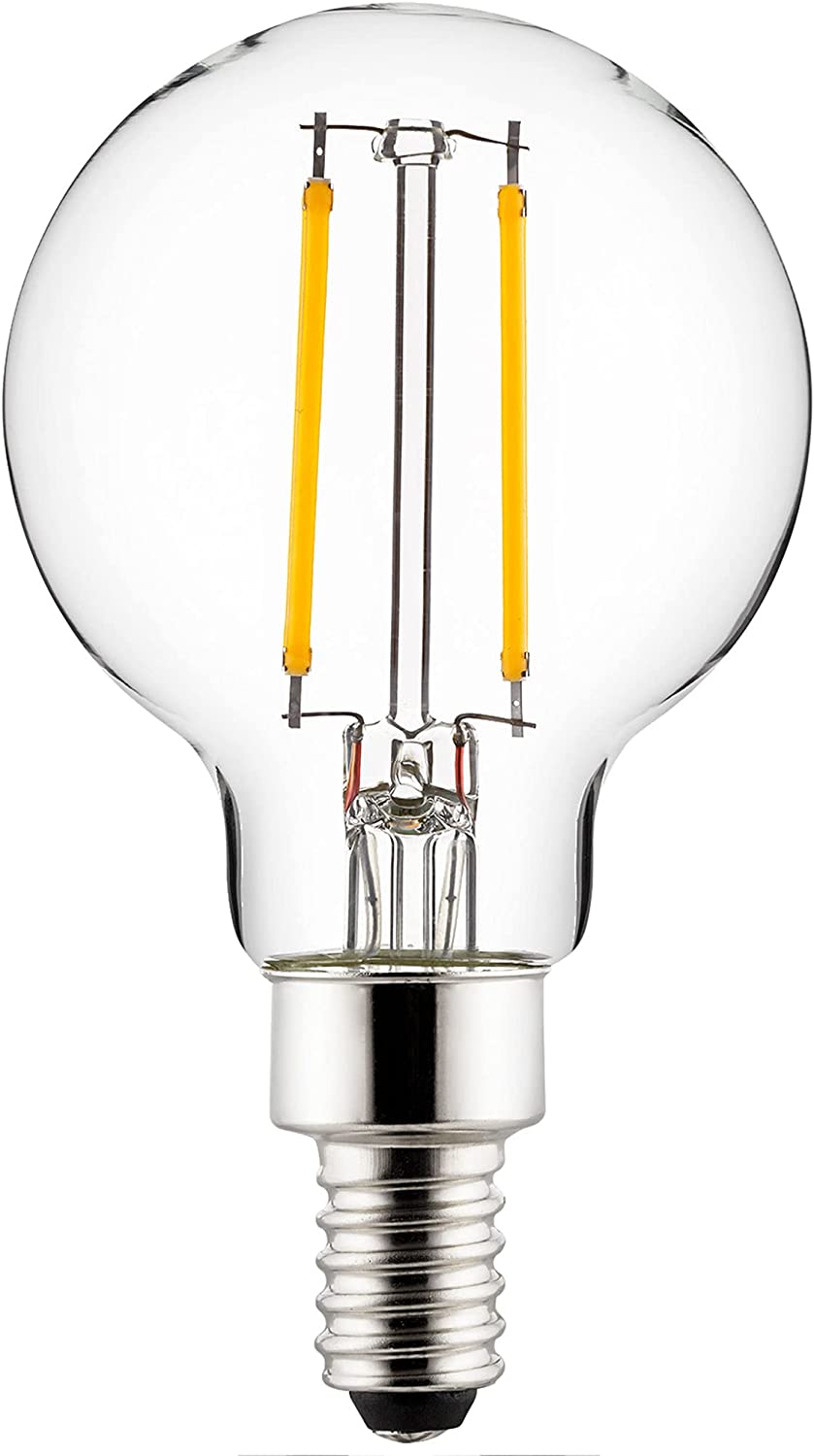 Sunlite 40959-SU LED G16.5 Filament Style Globe Light Bulb, 2.5 Watts (25W Equivalent), 250 lumens, Dimmable, Candelabra Base (E12), UL Listed, 3000K -Warm White, 6 Pack