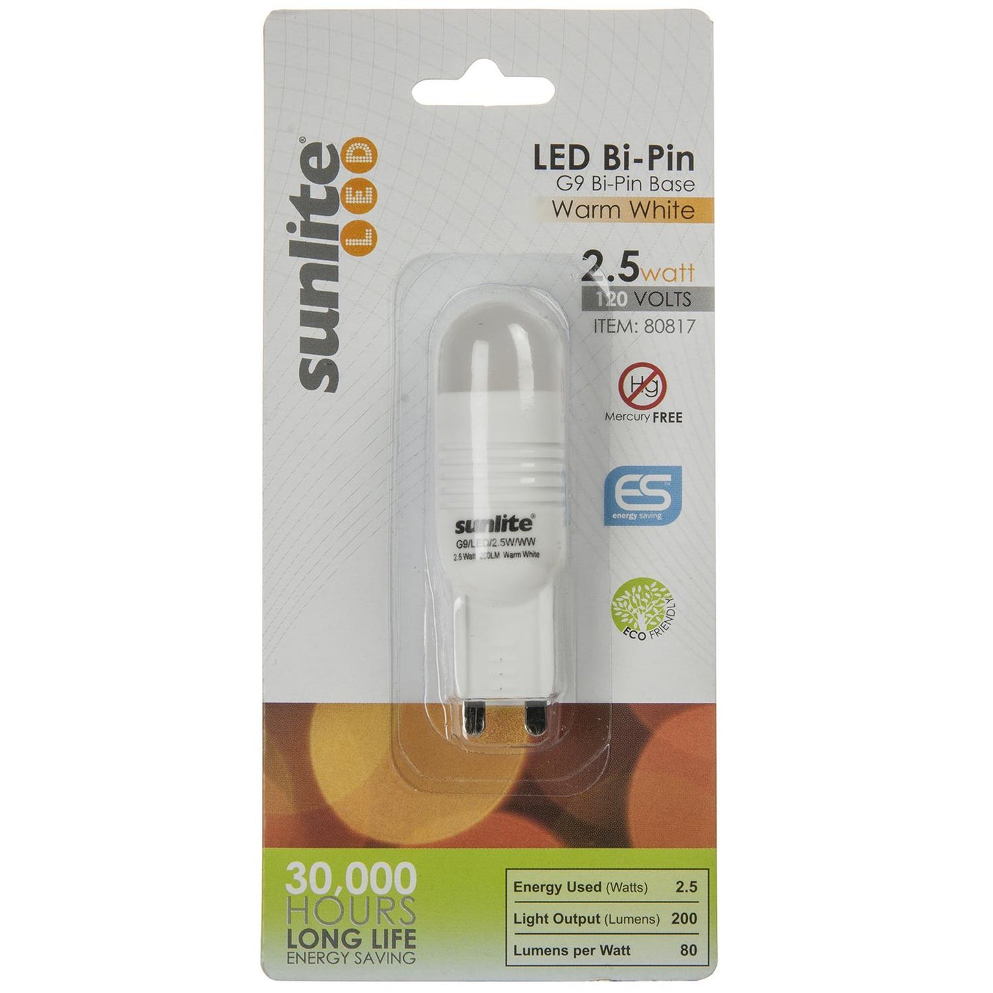Sunlite 80817 LED Single Ended G9 Bi-Pin 2.5W (25WW Equivalent) Light Bulb Bi-Pin (G9) Base, Warm White