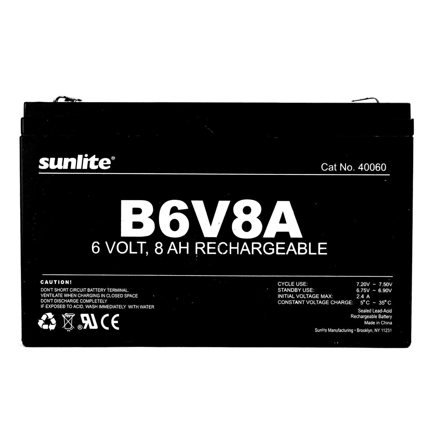 Sunlite 40060-SU B6V8A 8-Amp Hour Emergency Backup Battery, 6-volt
