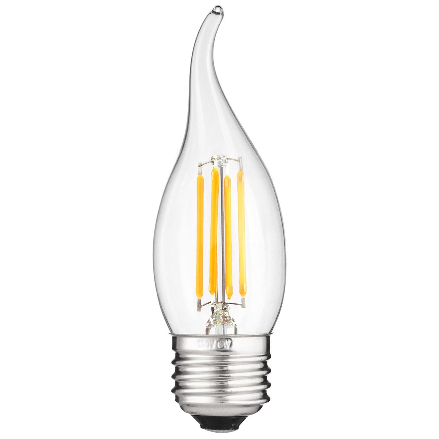 Sunlite 80421 LED Filament CA11 Flame Tip Chandelier Light Bulb, 4 Watts (40W Equivalent), Medium E26 Base, Clear Glass, Dimmable, 2700K Warm White