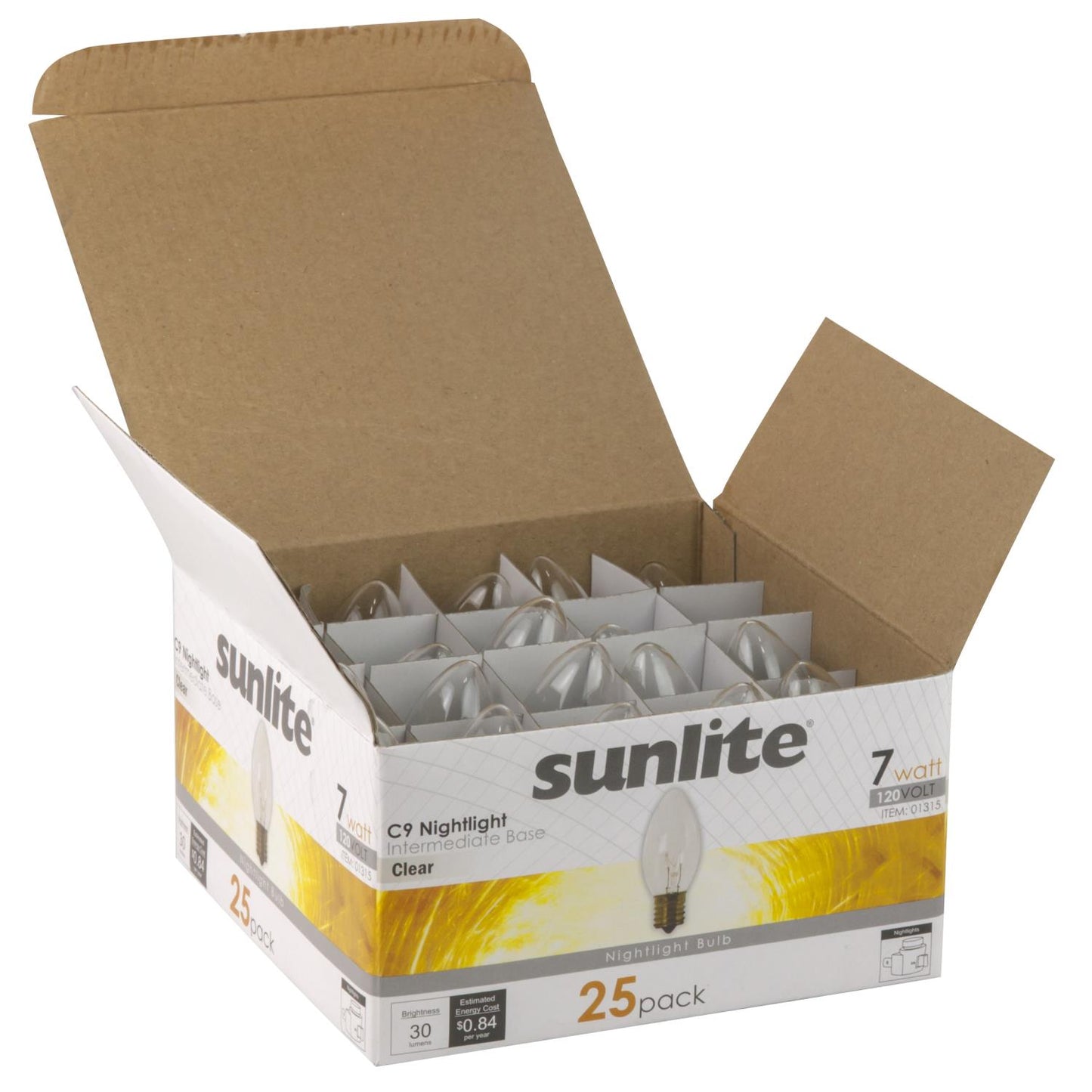 Sunlite 01315 7C9/CL Incandescent 7-Watt Intermediate Based C9 Night Light Bulb ...