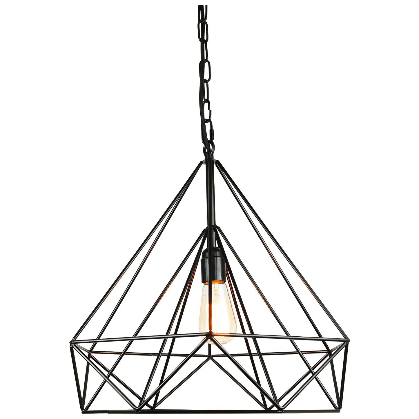 Sunlite 07060 Vintage-Inspired Diamond-Shaped Industrial Hanging Pendant, Wire Frame Fixture, Metal Cage Light, Single Socket Medium Base (E26), Adjustable Cord and Chain 48, Matte Black Finish