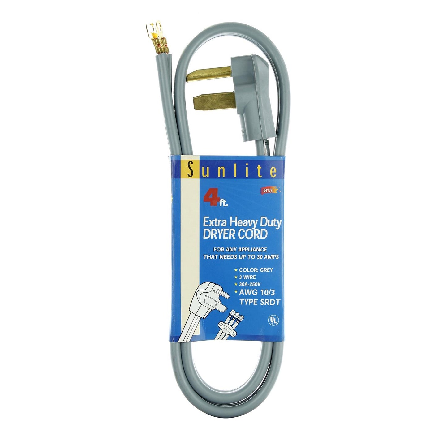 Sunlite EX4/D/30A Dryer 4-Feet Extension Cord, Grey