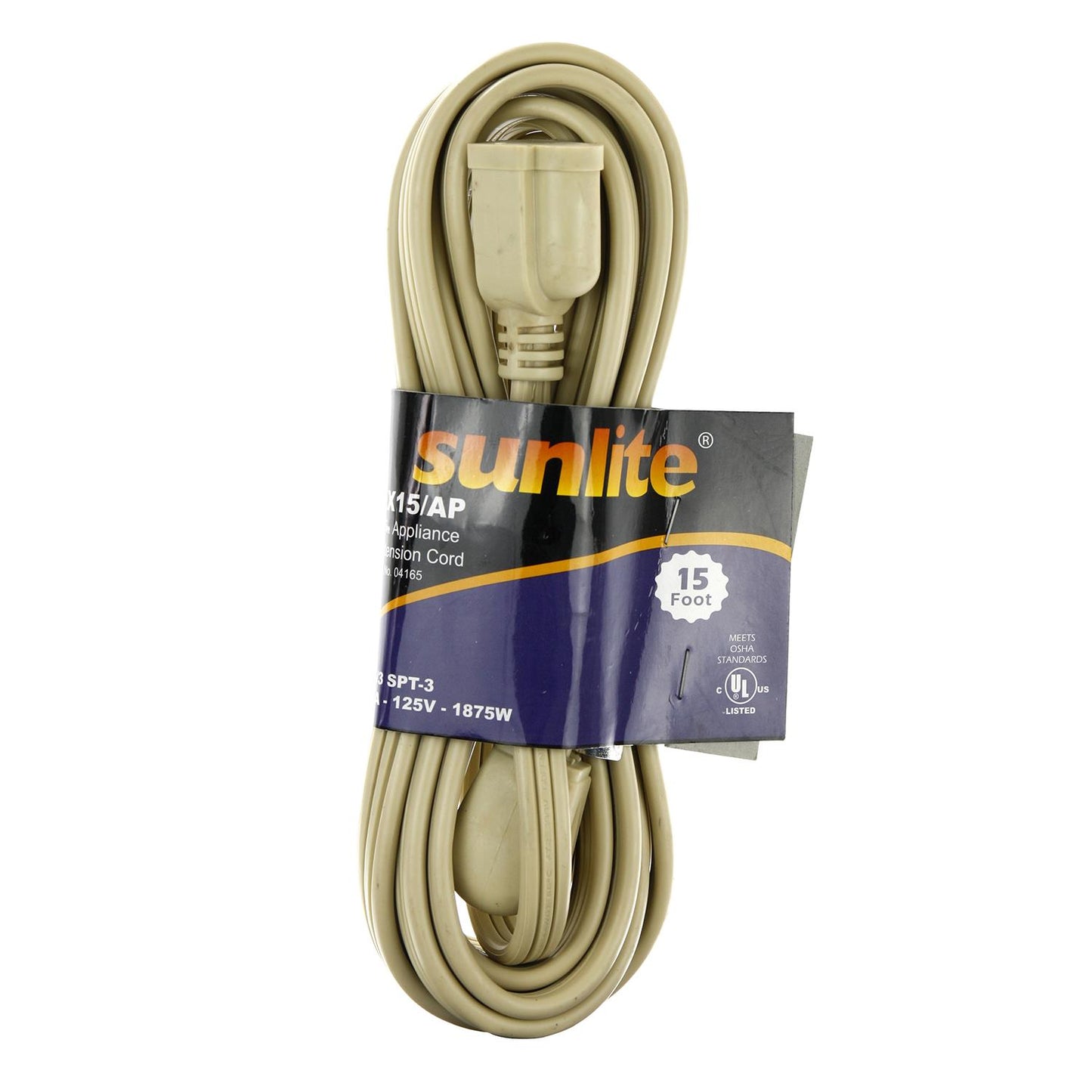 Sunlite 04165 EX15/AP Appliance 15-Feet Extension Cord Grey