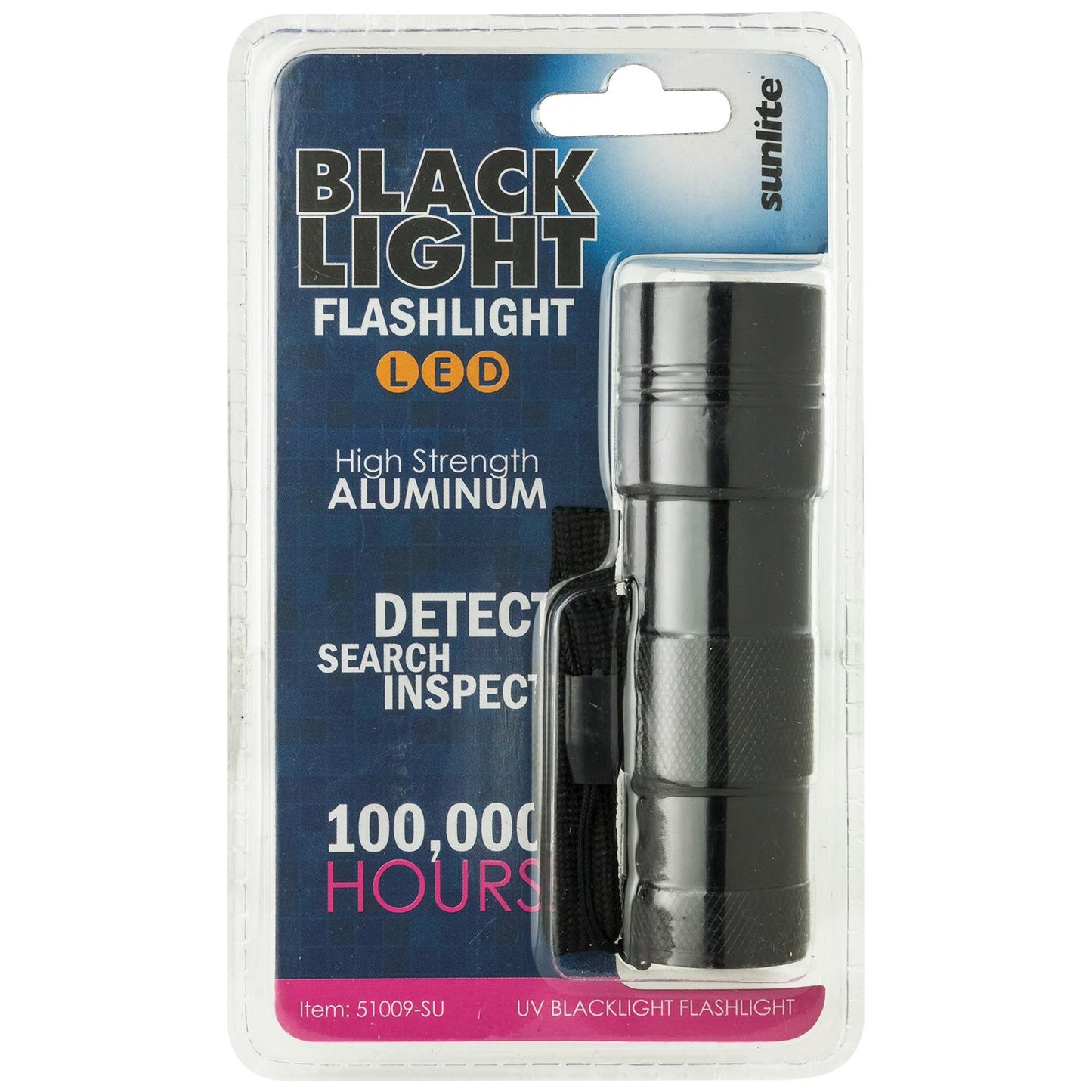Sunlite 51009 LED UV Black Light Flashlight, 3-AAA Batteries (Not Included), 100,000 LED Rated Hours, For Inspections and Outdoor Activities