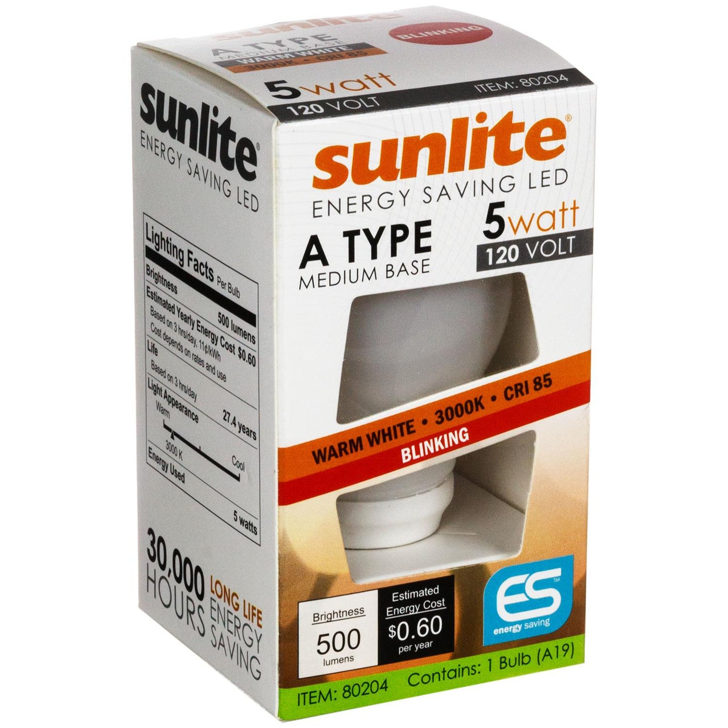 Sunlite LED A19 5W (40W Replacement) Blinker Bulb (E26) Base 3000K Warm White
