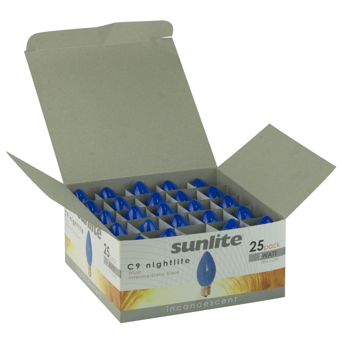25 Pack Sunlite 7 Watt C9 Colored Night Light, Intermediate Base, Ceramic Blue