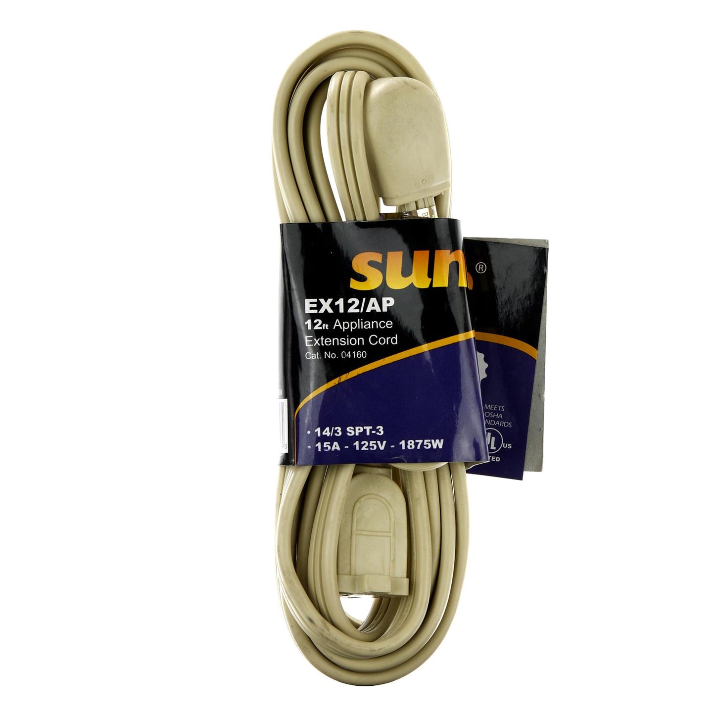 Sunlite 04160 EX12/AP Appliance 12-Feet Extension Cord Grey