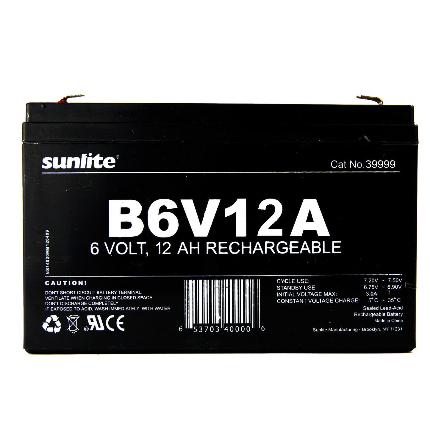 Sunlite 39999 B6V12A 6V 12AH EMERGENCY BATTERY