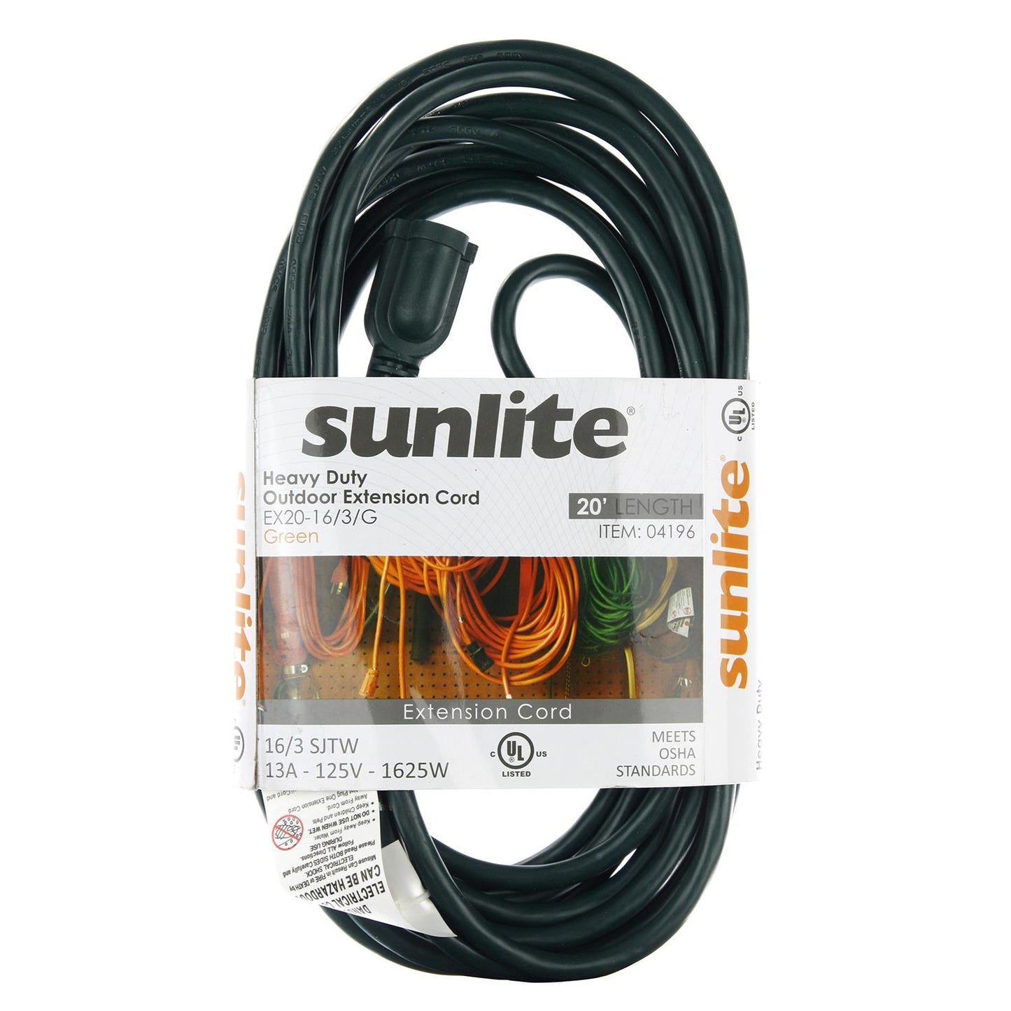 Sunlite 04196 EX20-16/3/HD/G 20' Heavy Duty Green Extension Cord