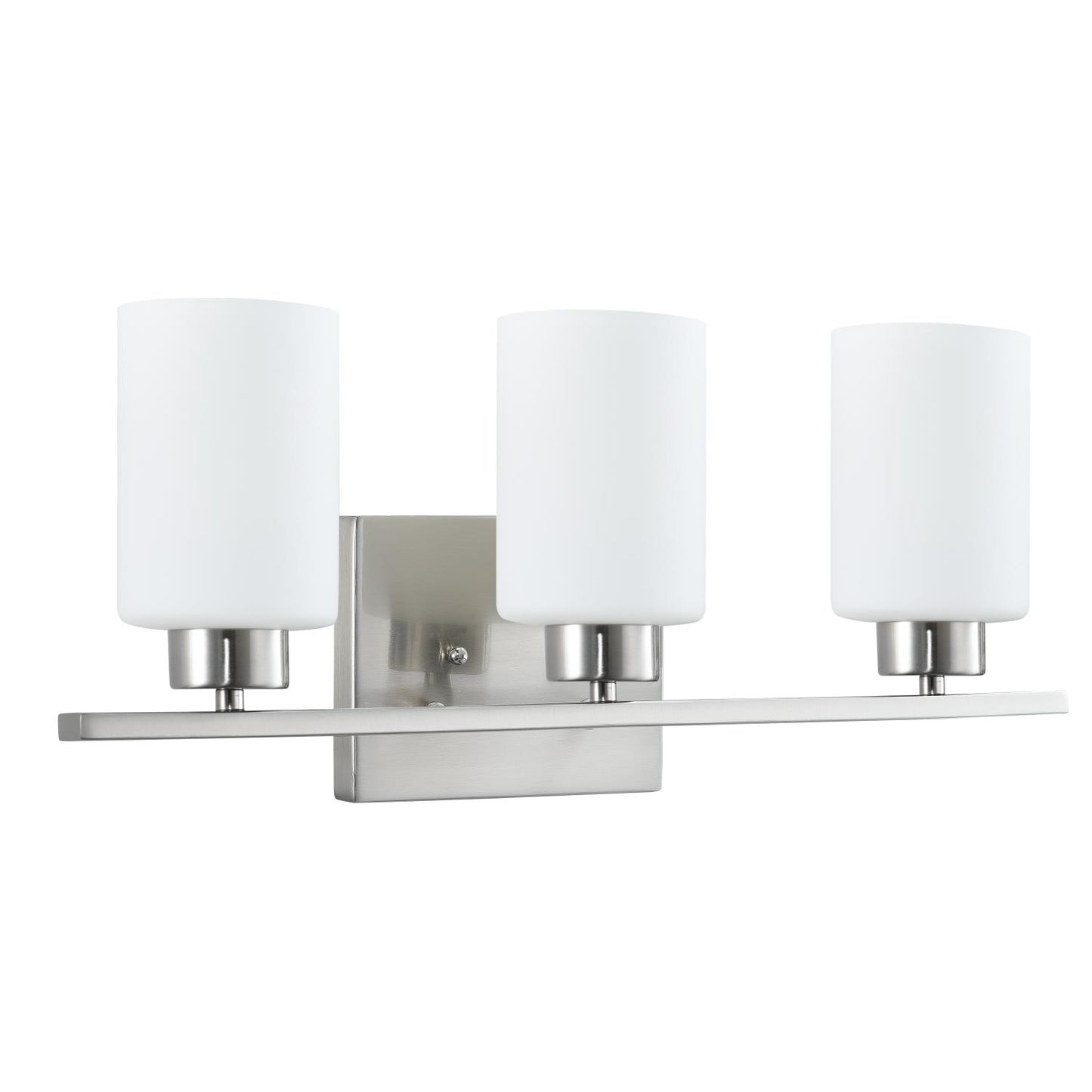 Sunlite 81321-SU 22 Modern Cylinder Vanity Light Fixture, Wall Mount, Medium (E26) Socket, Standard A19 Bulb Required (60W Max), Frosted Glass Shade, Brushed Nickel Base 3-Lights