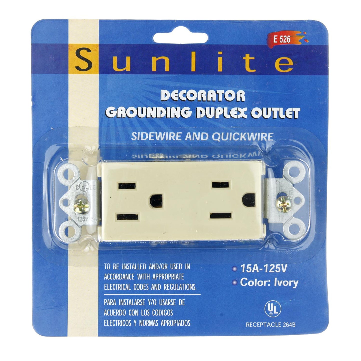 Sunlite 08015 E526/CD1 15A Decorative Duplex Receptacle Ivory