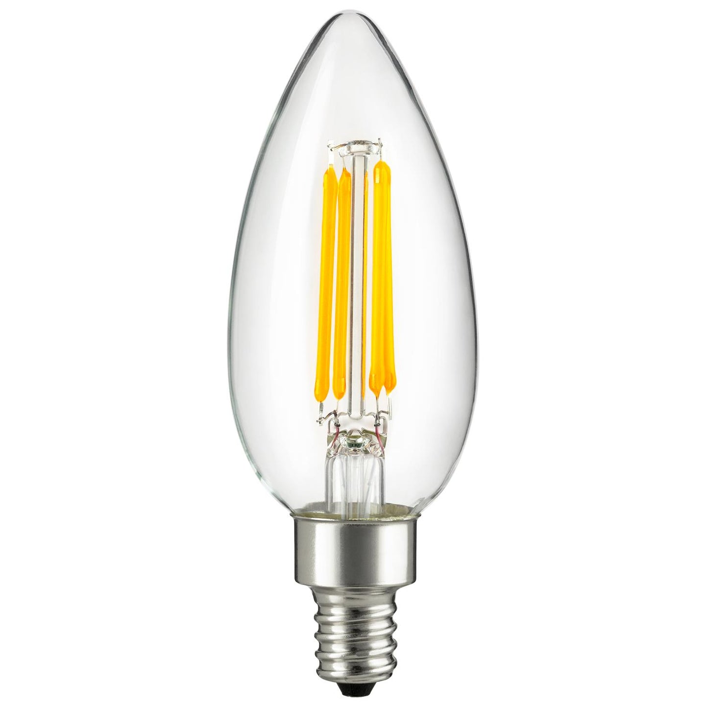 Sunlite CTC/LED/AQ/4W/E12/D/CL/E/27K LED 4W (40W Equivalent) Clear Filament Styled CTC Chandelier Light Bulbs With Torpedo Tip, 2700K Warm White Light, Candelabra (E12) Base