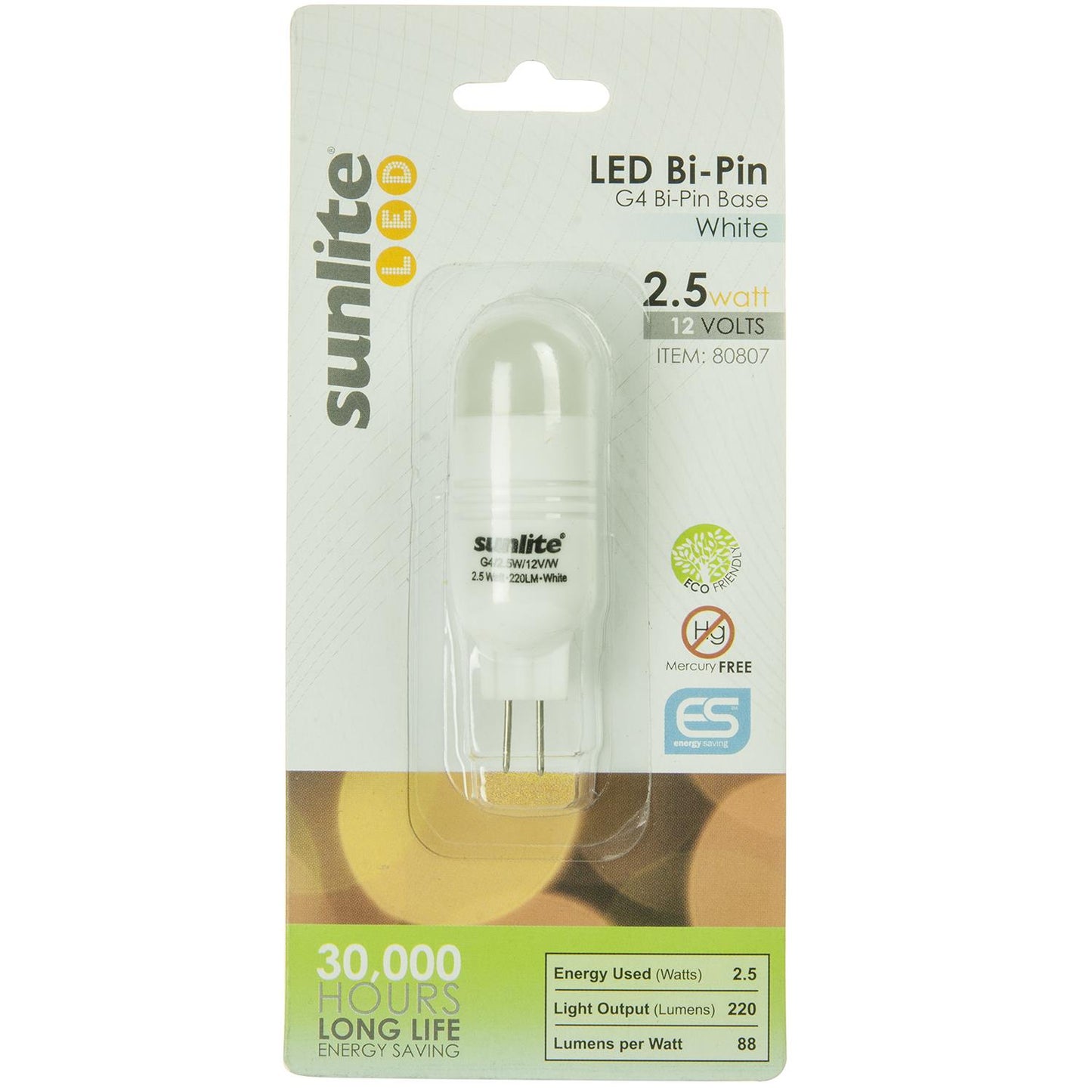 Sunlite 80807 LED Single Ended G4 Bi-Pin 2.5W (20W Equivalent) Light Bulb Bi-Pin (G4) Base, White