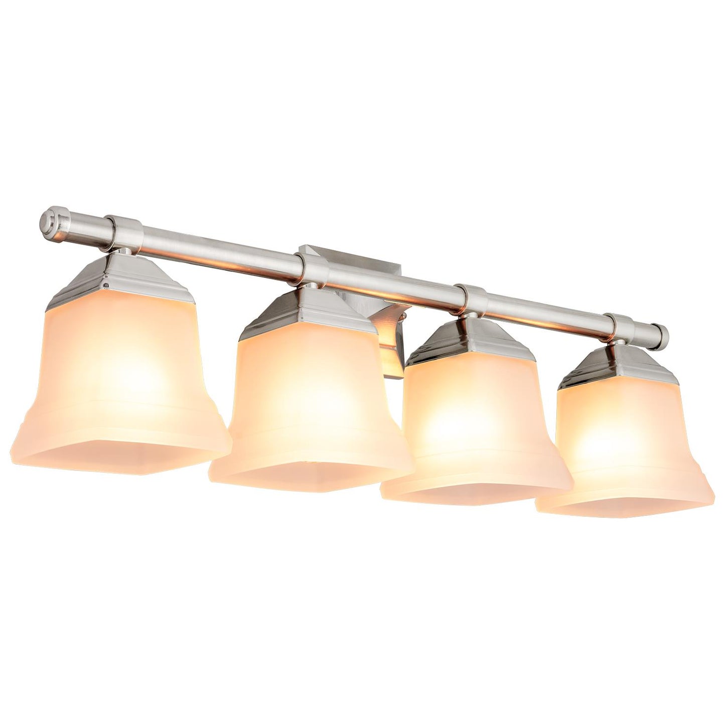 Sunlite 46064-SU Modern Square Bell Vanity Fixture 25 Wall Mount, Medium Base (E26) Socket, Standard A19 Bulb Required (100W Max), Bathrooms, Powder Rooms, Frosted Glass Shade, 4 Light Brushed Nickel Finish