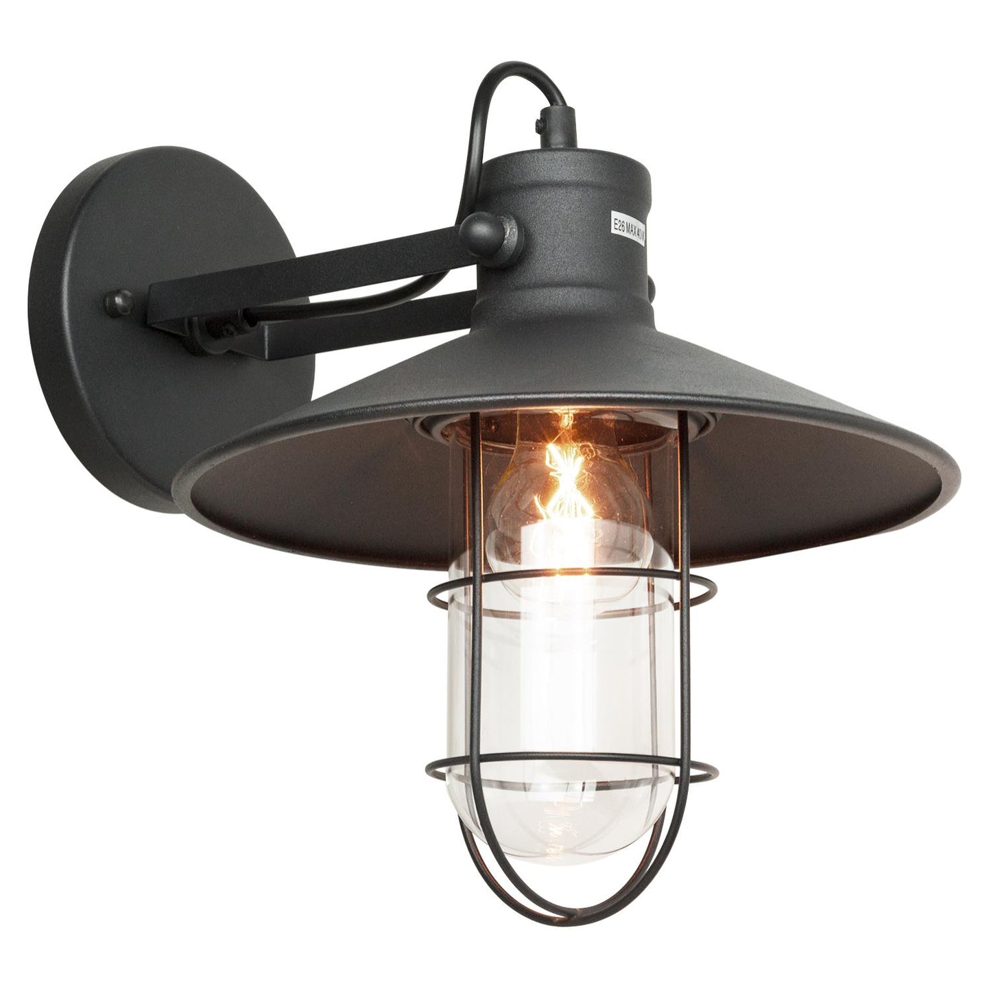 Sunlite 07054 Vintage-Inspired Caged Canopy Wall Sconce, Industrial Style, Farmhouse Country-Chic Decor, Single Medium Base Socket (E26), 60 Watts Max, UL Listed, Matte Black Finish