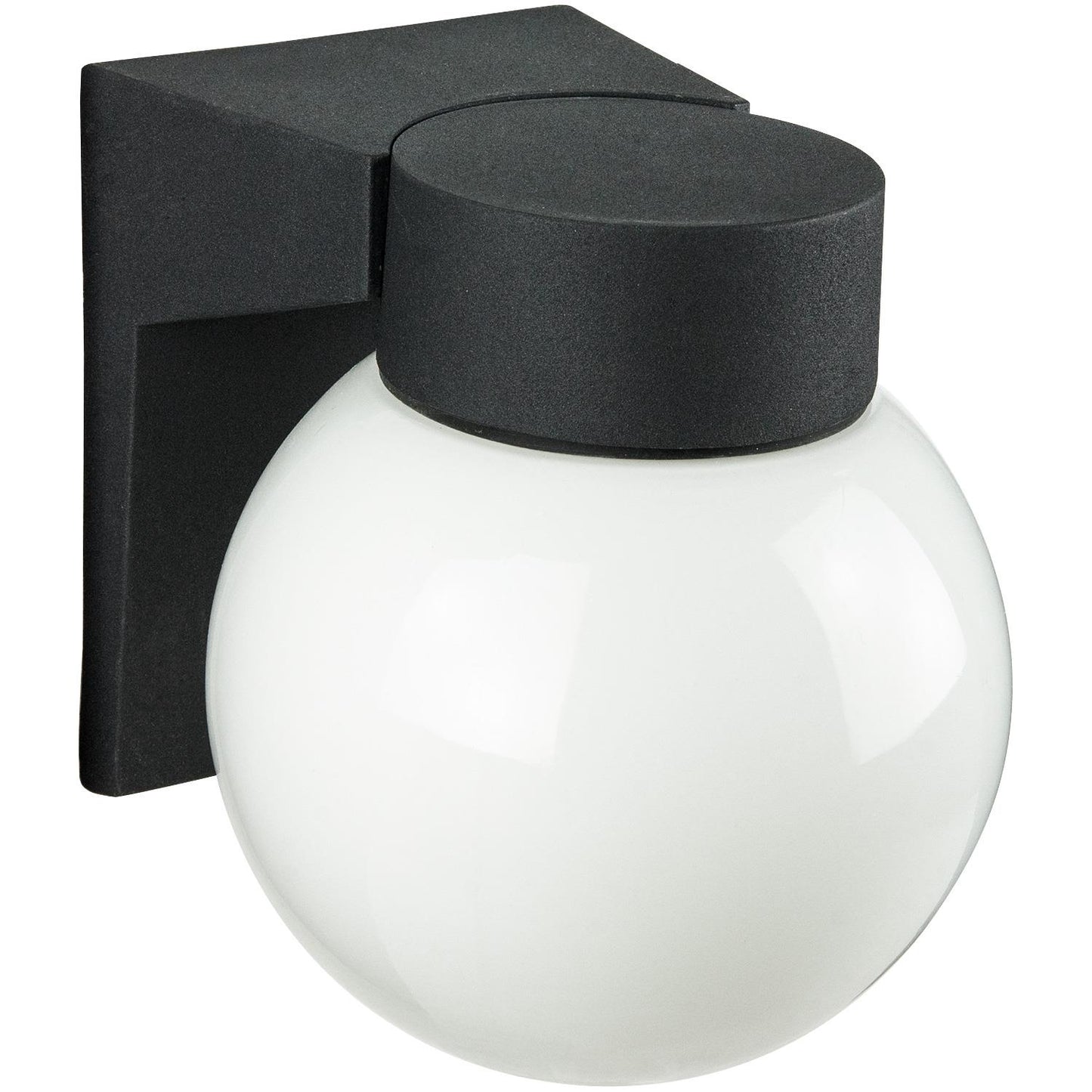 Sunlite Wall Mount Globe Style Outdoor Fixture, Black Finish, White Glass