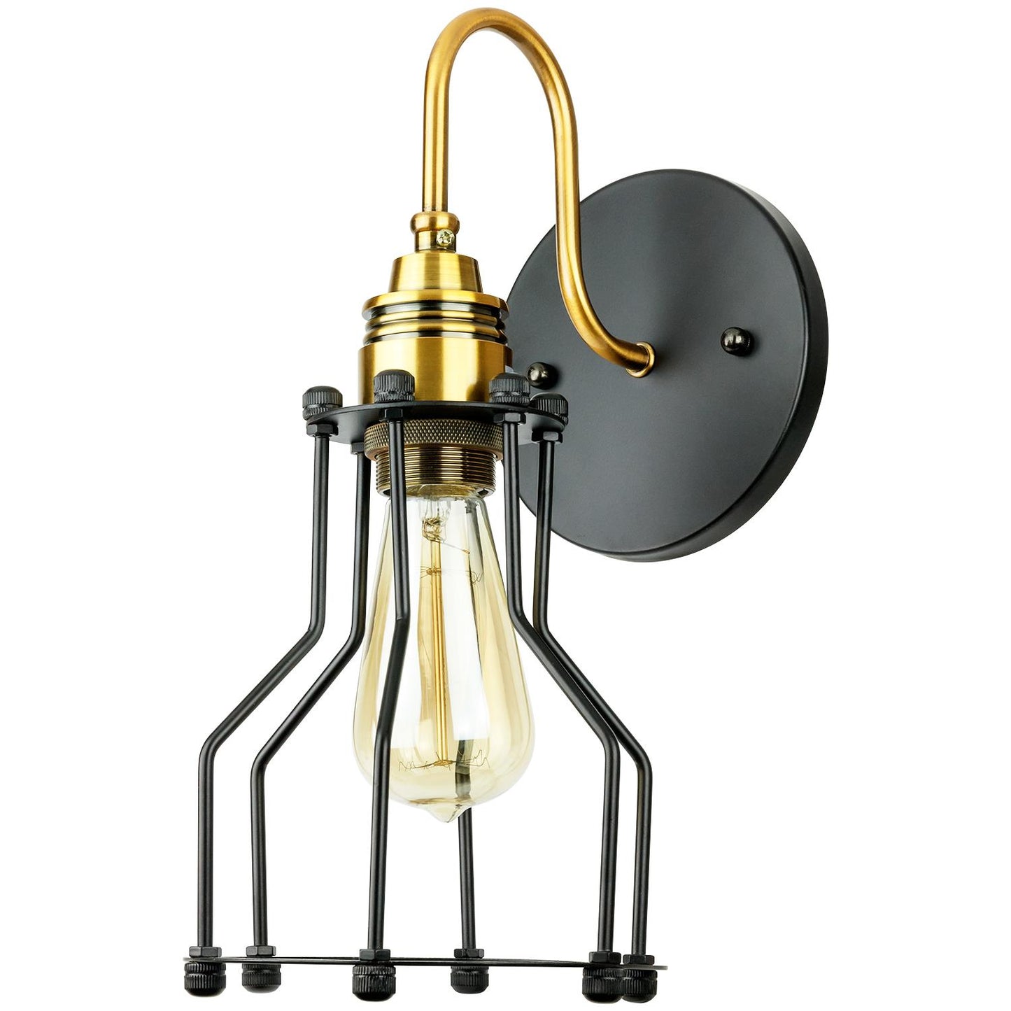 Sunlite 07056 Vintage Designed Open Cage Wall Sconce, Metal Industrial Style Fixture, Medium Base Socket (E26), UL Listed, Antique Brass & Oil Rubbed Bronze Finish