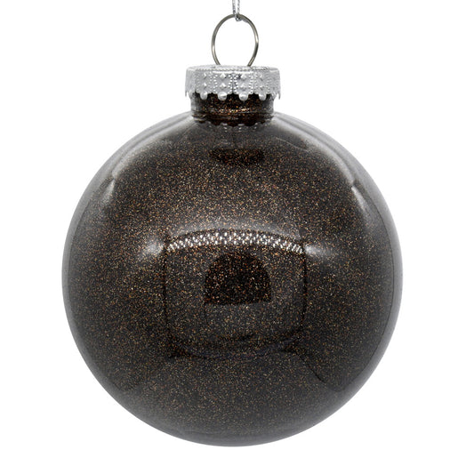 Vickerman 4.75" Clear Ball Christmas Ornament with Chocolate Glitter Interior 4 Pieces per bag