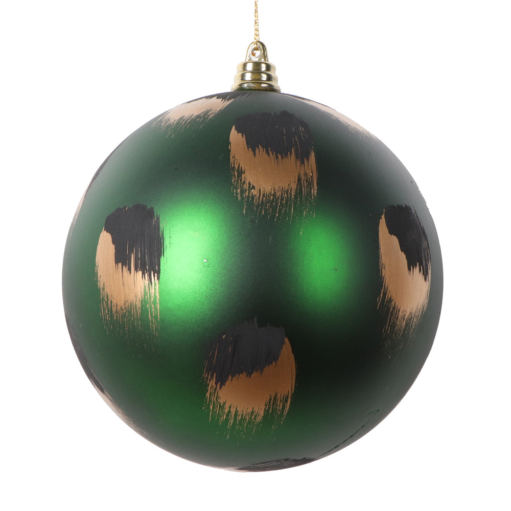 Vickerman 4.75" Matte Emerald Ball Ornament with Gold and Black Brush Strokes 4 per bag.