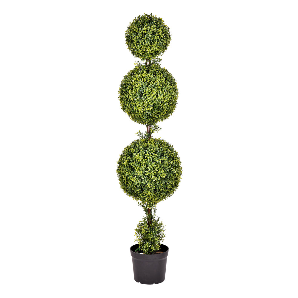 Vickerman 5' Artificial Potted Triple Ball Green Boxwood Topiary.