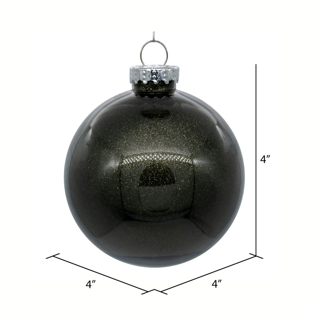 Vickerman 4" Clear Ball Christmas Ornament with Gunmetal Glitter Interior 6 Pieces per bag