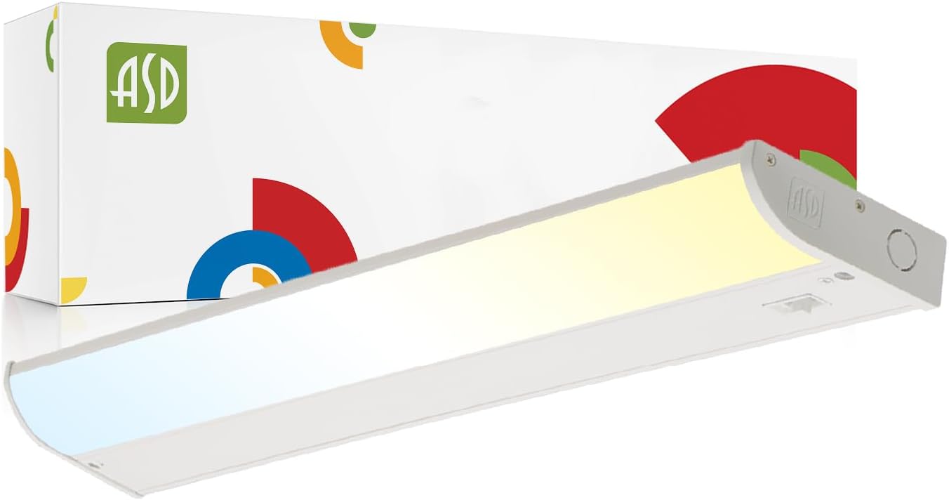 ASD Lighting LED Under Cabinet Bullnose 24" 12W 120V Dimmable CCT Selectable 3000/4000/5000K Hardwired, On/Off Switch, White ETL Energy Star