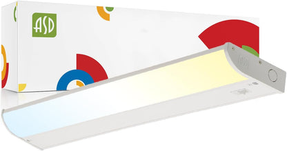 ASD Lighting LED Under Cabinet Bullnose 24" 12W 120V Dimmable CCT Selectable 3000/4000/5000K Hardwired, On/Off Switch, White ETL Energy Star