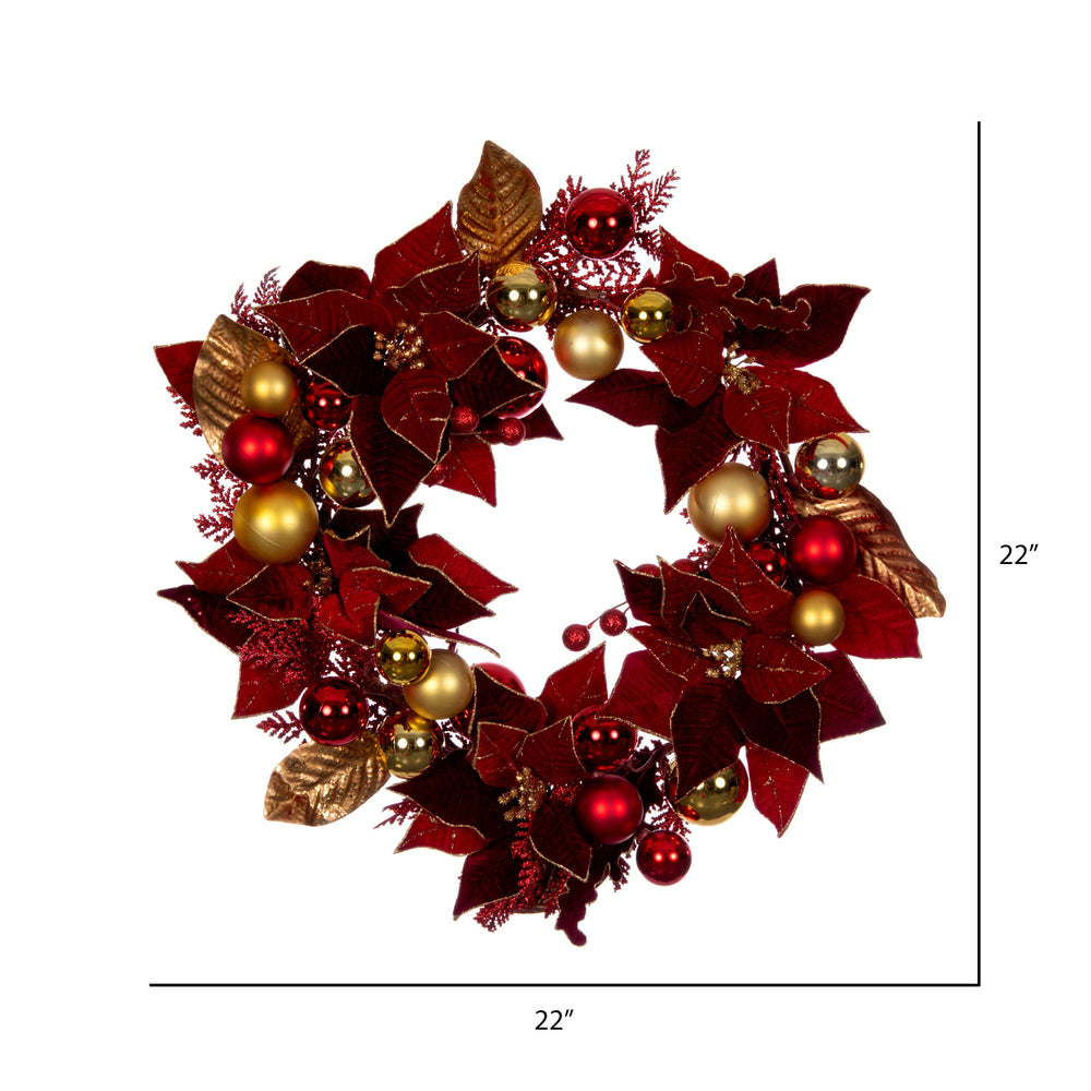 Vickerman 22" Artificial Red Poinsettia Deco Wreath