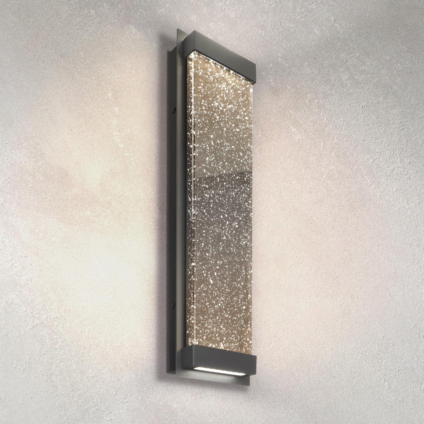 ASD Lighting LED Outdoor Wall Sconce 24 22W 120-277V CCT Selectable 3000/4000/5000K Dimmable Clear Seeded Glass, Black ETL